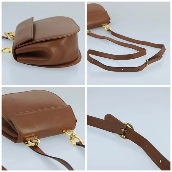 Salvatore Ferragamo Shoulder Bag Leather Gold Brown Auth 100786 - Picture 16 of 16